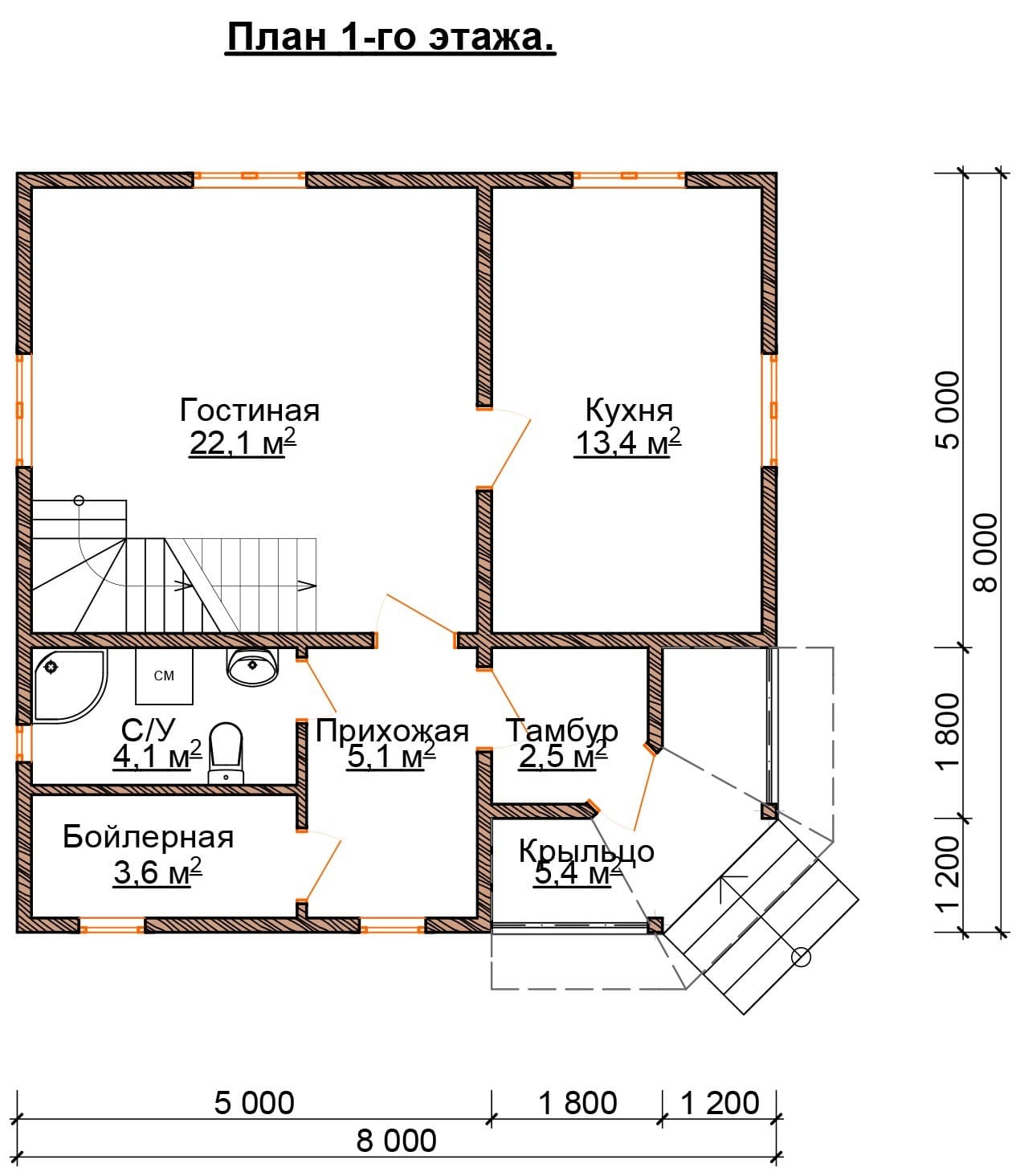 Проект «Дома из бруса ДБ-04 8х8»