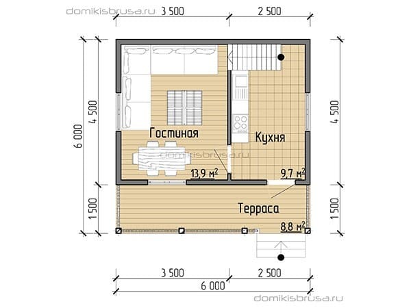 Проект «Проект дома из бруса ДБ-37 6х6»