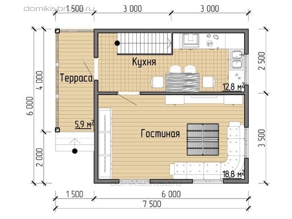 Проект «Проект дома из бруса ДБ-09 6х8»