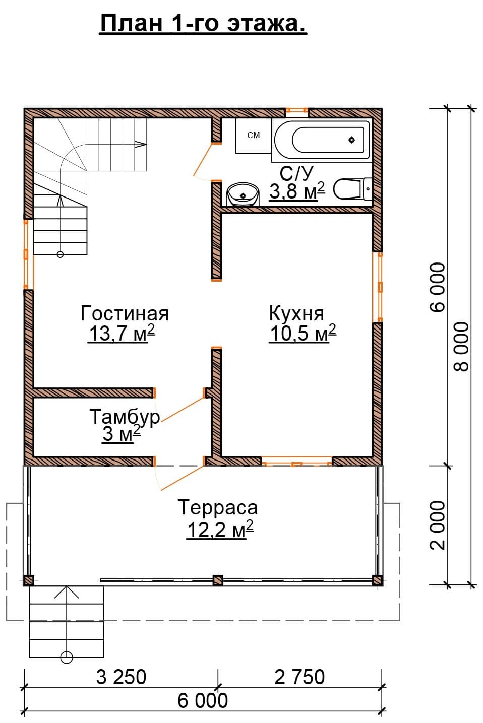Проект «Проект дома из бруса ДБ-68 6х8»