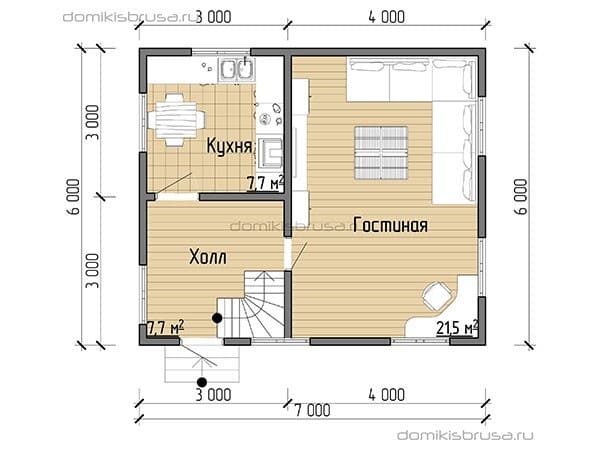 Проект «Проект дома из бруса ДБ-44 7х6»